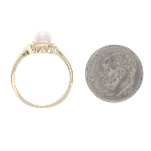 Yellow Gold Cultured Pearl Diamond Bypass Ring - 10k Bead